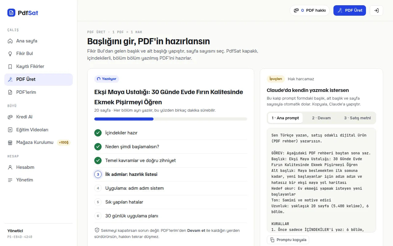 PDF Üret ekranı
